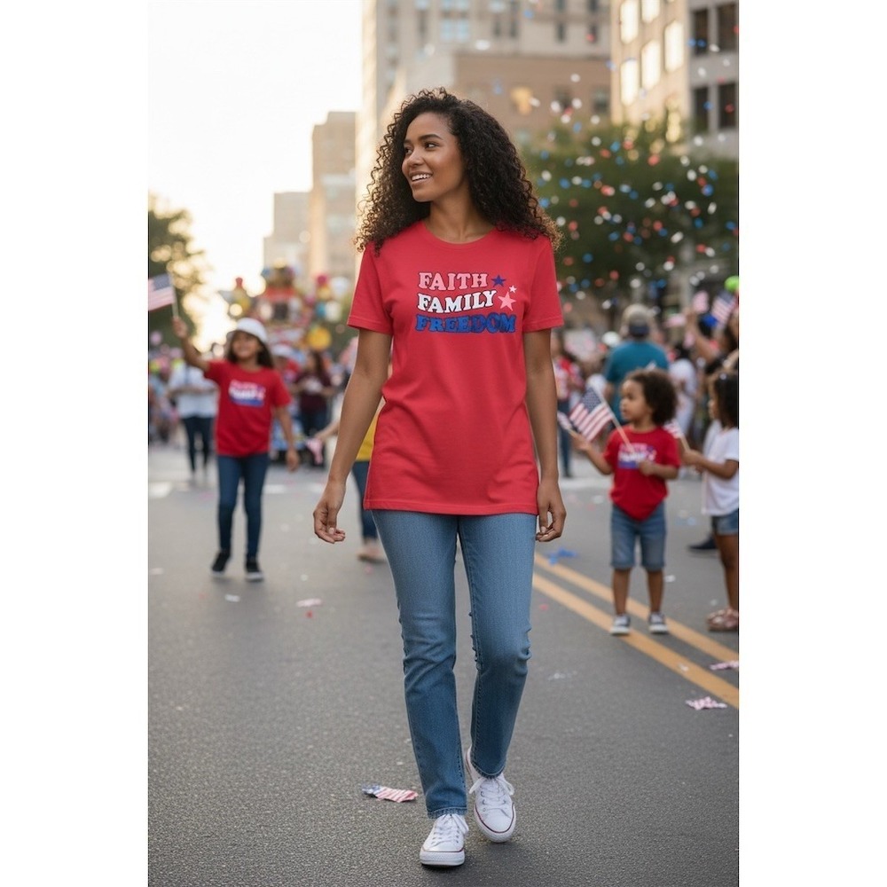 Celebrate‎ Patriotic Womens T-Shirt M Red Faith Family Freedom Graphic July 4